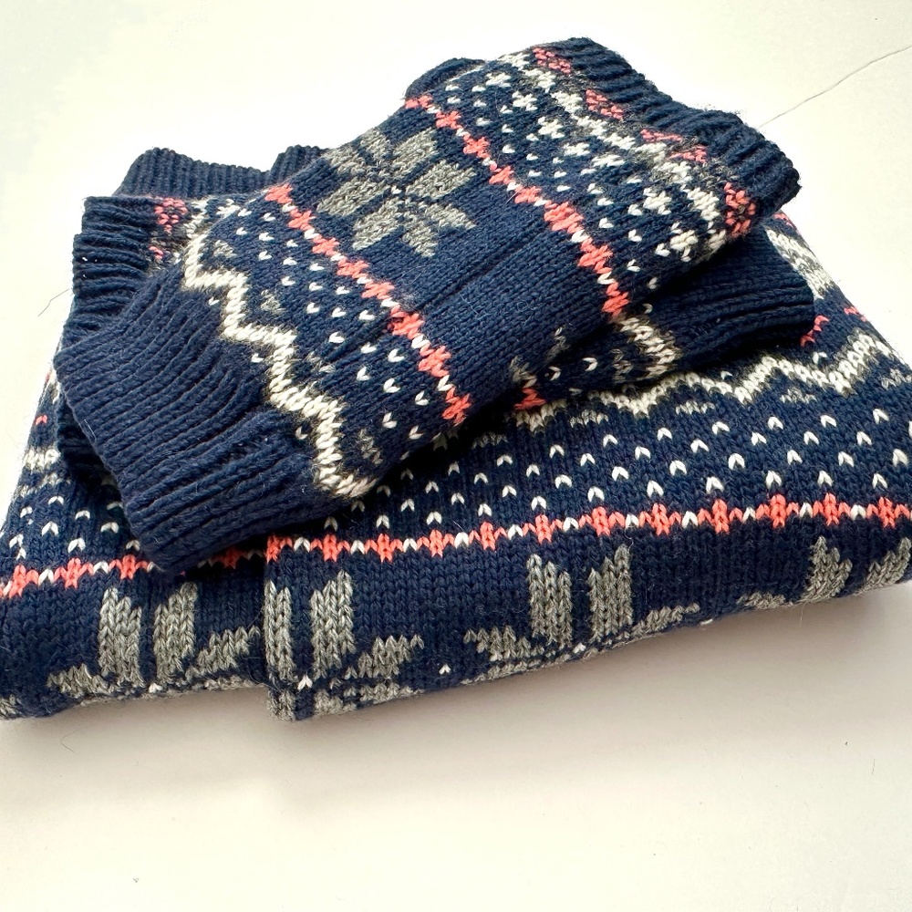 Mossimo Winter Gloves and Scarf Matching Set Navy Fair Isle Blue Pink Cream
